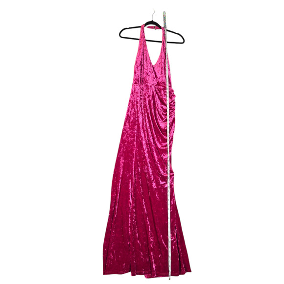 Lulus Womens Small Pink Velvet Maxi Dress Halter Slit Formal Prom Stretch NYE - Picture 14 of 16